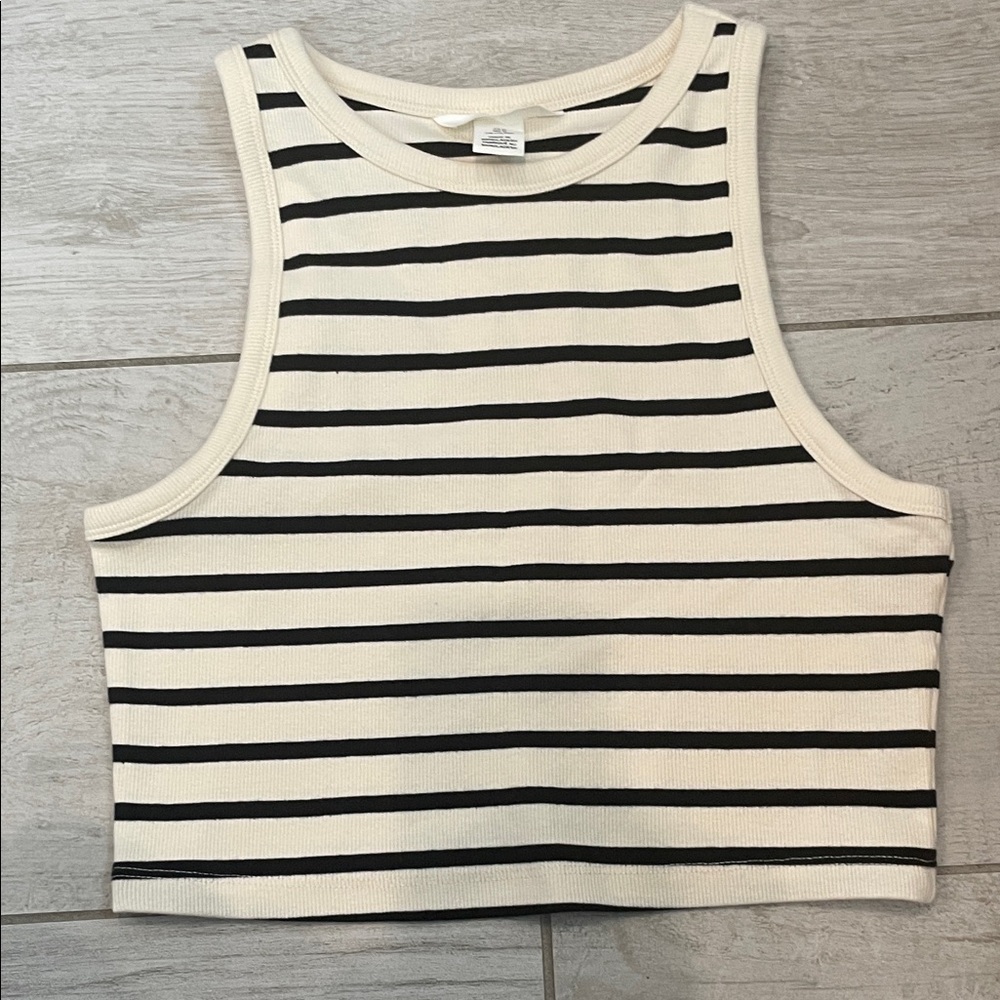 H&M Cream and Black Striped Tank Top